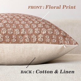 Foindtower Set of 2 Decorative Neutral Floral Print Throw Pillow Covers Vintage Farmhouse Cushion Covers Boho Home Decor for Sofa Chair Couch Bedroom Living Room Outdoor,18×18 Inch,Light Orange Brown
