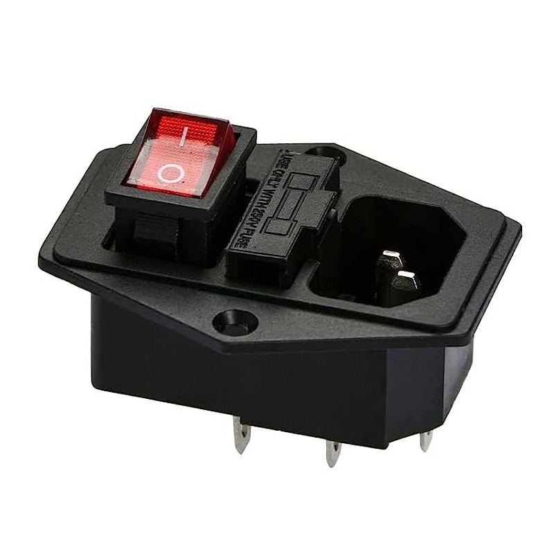 IEC Built-in Socket C14 with Red Switch 4-Pin Switch, 6
