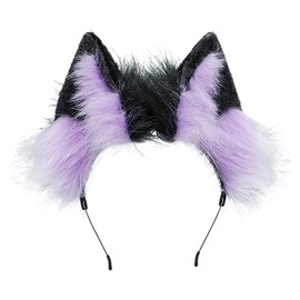 ZFKJERS Handmade Fur Wolf Ears Headpiece, Hairband, Cosplay Costume Head Accessory (Purple Black)