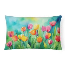 Caroline's Treasures DAC1618PW1216 Tulips in Watercolor Fabric Decorative Pillow 100% Machine Washable Pillow, Indoor or Outdoor Decorative Throw Pillow for Couch, Bed or Patio