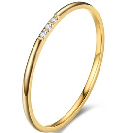 Jude Jewelers 1mm Stainless Steel Thin Stackable Three Stones Eternity Wedding Band Ring (Gold, 8)