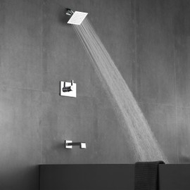 SOOOHOT Shower Faucet Set, Tub Shower Faucet with 6-Inch Rainfall Shower Head and Tub Spout, Shower Tub Faucet Set Complete (Included Shower Valve), Tub Shower Trim Kit, Polished Chrome