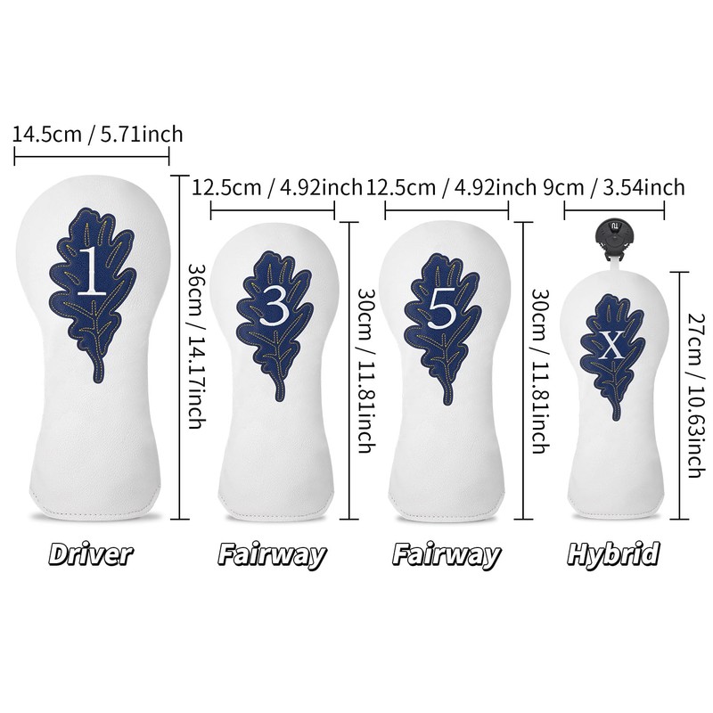 Golf Maple Leaves Head Cover Golf Club White Leather Headcovers
