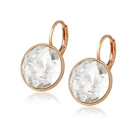 XUPING Round Crystal Leverback Earrings Sparkling Elegant Birthstone Dangle Earrings 18K Rose Gold Plated Delicate Jewelry Gifts for Women Girls Party (Gold White)