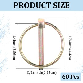 60 Pcs Lynch Pin Assortment Kit, 3/16" Linch Pin with Ring Trailer Coupler Pin Linch Pins Assortment - Heavy Duty Lynch Pin for for Trucks, Tractors, Trolleys, Lawn Mowers & Trailers of 3/16”x1-7/16"