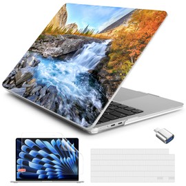 Batianda Case for New MacBook Air 13 inch 2025 M4 2024 2022 Model A3240 A3113 M3 A2681 M2, Designed Protective Hardshell Keyboard Cover & Screen Protector and USB-C Adapter, Waterfall