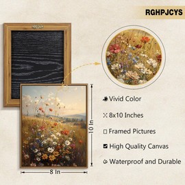 Vintage Wildflower Wall Art Colorful Daisy Canvas Art Prints Nature Floral Botanical Landscape Oil Painting Framed and Ready to Hang for Farmhouse Living Room Bedroom Bathroom Decoration, 8"x10"x1Pcs