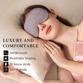 THXSILK Sleep Mask 100% 19 Momme Pure Mulberry Silk Super Smooth Cooling Sleep Eye Mask Blackout for Women/Man/Kids Eye Cover with Wide Head Strap Good Night Sleep Comfortable Travel and Nap, Purple