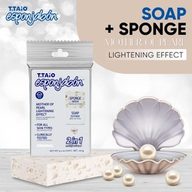 T.Taio Esponjabon Mother of Pearl and Coffee Soap Sponges — Shower Scrubbers That Remove Oil and Dirt — Sponges to Scrub Foot, Elbow, and Face — Bathroom Accessories — Fresh Scent (2-Pack)