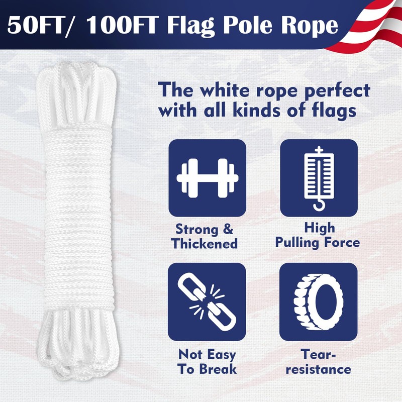 Windspeed 15Meter Flag Rope and Clips Kit Replacement, 8 mm