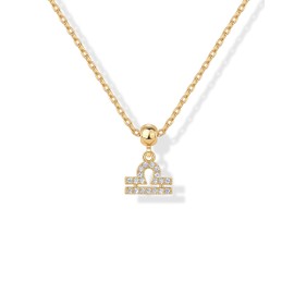 PAVOI Adjustable Gold Charm Necklace for Women - 14K Gold Plated Chain Dainty Initial Necklaces for Women - Trendy Letter Zodiac Birthstone Cubic Zirconia Charm Pendants - Hypoallergenic Jewelry Gift