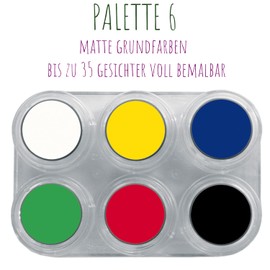 Grimas Professional Make-Up Palette Water Make-Up, Matte Basic Colours, 6 x 2.5 ml, High-Quality Children's Make-Up, Water-Based Carnival Make-Up