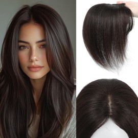 ELEVAVE Hair Toppers for Women Real Human Hair, 360° 3D Cover Middle Bangs Hair Pieces for Women (Dark Brown)