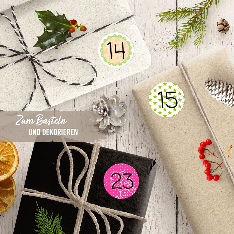 Papierdrachen 24 Adventskalender Zahlenaufkleber - Nr 14 - Sticker 4cm