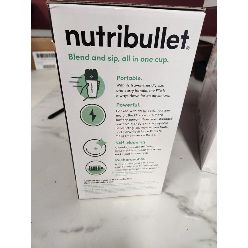 nutribullet Flip Portable Blender with Insulated Cup Black New Sealed