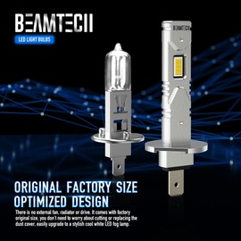 BEAMTECH H1 Led Fog Light Bulb,1:1 Mini Size 16 Upgraded Chips Extremely Super Bright 2800 Lumens 6500K Xenon White(Pack of 2)