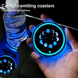 Moon LED Cup Holder Lights for Car,7 Colors Light Up Cup Holder Coasters for Car Decor,Vibration Sensor Coasters,Moon Auto Accessories Gifts for Women Men,Universal for SUV Sedan Truck