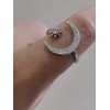 Cutedoumiao Silver Opening Ring Crescent Shape Rhinestone Finger Band Half