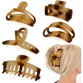 5PCS Claw Hair Clips for Women - Matte Amber Brown Non-Slip Medium Large Clamps for Thin Thick Hair, Multi-Style Fashion Accessories (Amber, One size)
