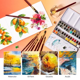 LIGHTWISH Watercolour Brush Set, 10 Pieces Nylon Watercolour Brush Set for Artists and Beginners, with Flat, Detail, Dagger, Round, Oval Wash for Watercolour, Acrylic Paint, Oil Paint, Gouache