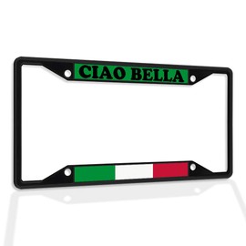 Fastasticdeals Metal Insert License Plate Frame Ciao Bella with Italian Flag A Weatherproof Car Accessories Black 4 Holes Solid Insert