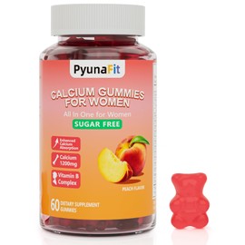 PYUNAFIT Calcium Gummies for Women 1200 mg, Calcium Chewables with Vitamin D3 Magnesium Zinc, Vegan, Sugar Free, Gluten Free, 60 Count