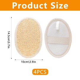 HAFRILY 4 Pack Natural Loofah Sponge Exfoliating Shower Loofah Mitt Back Scrubber Reusable Bath Sponge for Men and Women Natural Body Puff for Face Body Back