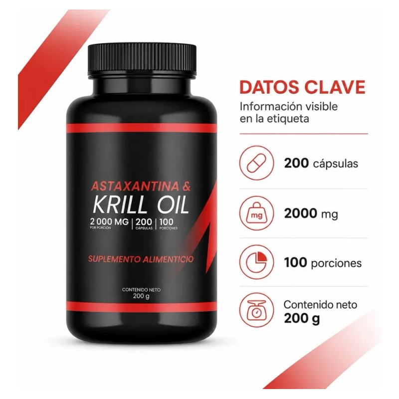 Krill Oil 2000 Mg Con Astaxantina 200 Cápsulas 100 Porciones