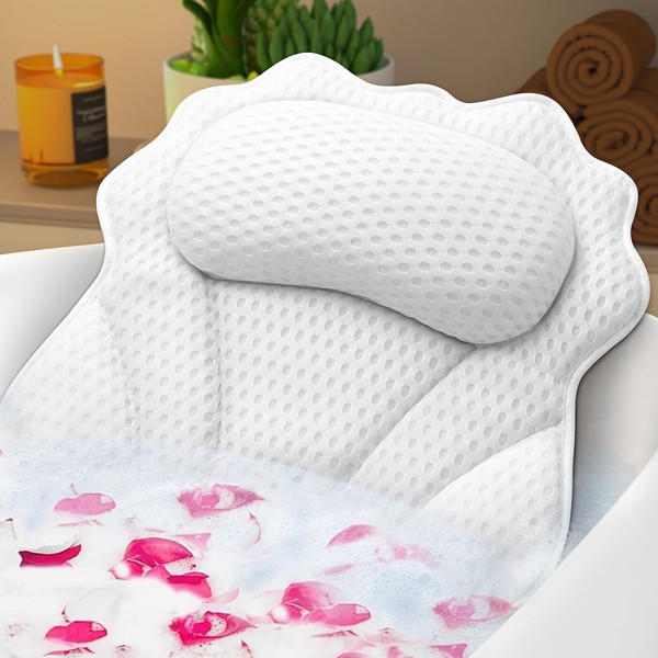 Bath Pillow RUVINCE Ergonomic Luxury Bathtub Pillow with Head,Neck, Shoulder and Back Support, 6D Bath Pillows for tub with 6 Powerful Suction Cups, Fits All Bathtub
