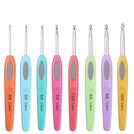 BRIGHTBOX 8 Pcs Candy Color Crochet Hook Set, 2.5mm to 6mm Aluminum & TPR Ergonomic Curved Handles, 15cm Long, Knitting Needles for Sweaters, Scarves, Gloves, Shawls