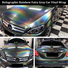 AuMoHall Metallic Dark Gray to Rainbow Gloss Chameleon Car Vinyl Wrap Sparking Diamond Color Change DIY Vehicle Vinyl Film, 59.84'' x 29.52''