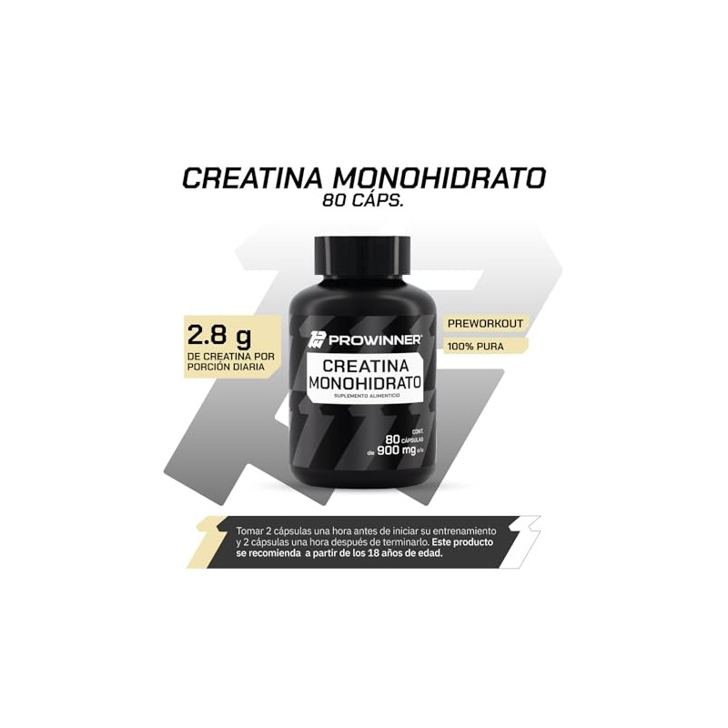 Prowinner Cápsulas Creatina Monohidrato 100 Pura Suplemento Alimenticio Por Porción