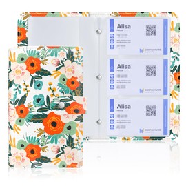 Rouidr Business Card Organizer, RFID Business Credit Card Holder with 96 Card Slots, Portable Leather Card Wallet for Women, White Flower