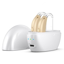 Updated Hearing Aids for Seniors,Rechargeable Hearing Aid with Noise Cancelling,Adjustable Volume Control,One Pair Hearing Amplifier with Charging Box(White)