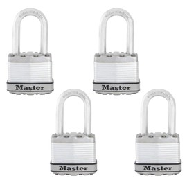 Master Lock Silver Magnum Outdoor Padlock with Key, Keyed Alike Gate Locks for Outdoor Fence or Shed with Long Shackle, 4 Pack, M1XQLFCCSEN