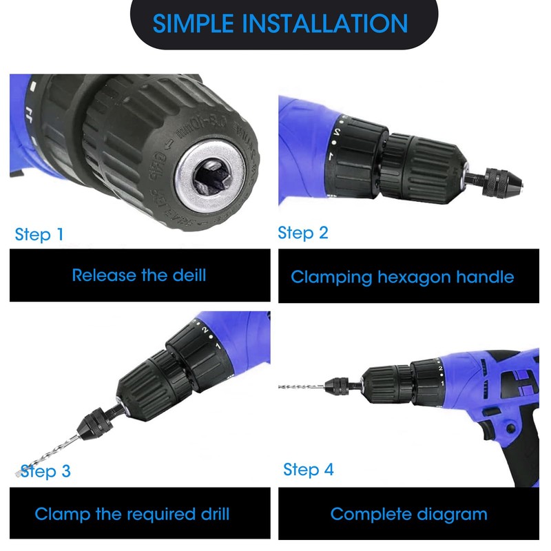 2pcs Keyless Drill Chuck Conversion Tool Adapter 0.3-6.5mm, 1/4 Inch