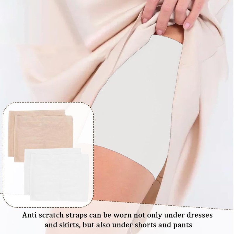 2 Paar Damen-Oberschenkelbandagen, scheuerfrei, reibungsfrei, rutschfestes Silikon (Haut und Weiß,