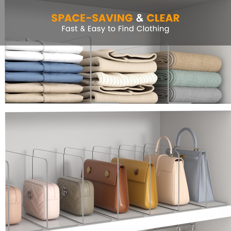 OKPOW Acrylic Shelf Dividers for Closet Organization: 8 Pack Durable