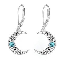 YFN Turquoise Crescent Moon Earrings for Women Sterling Silver Celtic Moon Earrings Irish Jewellery Gifts for Girl Mother Daughter Sister Hypoallergenic (turquoise)