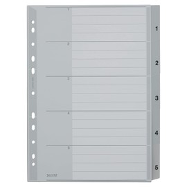 Leitz 1–5 Plastic dividers, A4, PP, 5 Sheets, Grey