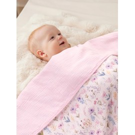 TILLYOU Set di 1 coperta in mussola a 4 strati, 75 x 100 cm, 100% cotone, motivo floreale viola