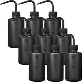 Nuogo 9 Pcs 250 ml Tattoo Wash Bottle Water Squirt Bottle Lab Squeeze Bottles Lash Water with Narrow Mouth Scale Labels Safety Rinse for Eyelash Extensions, Succulent Watering(Black)