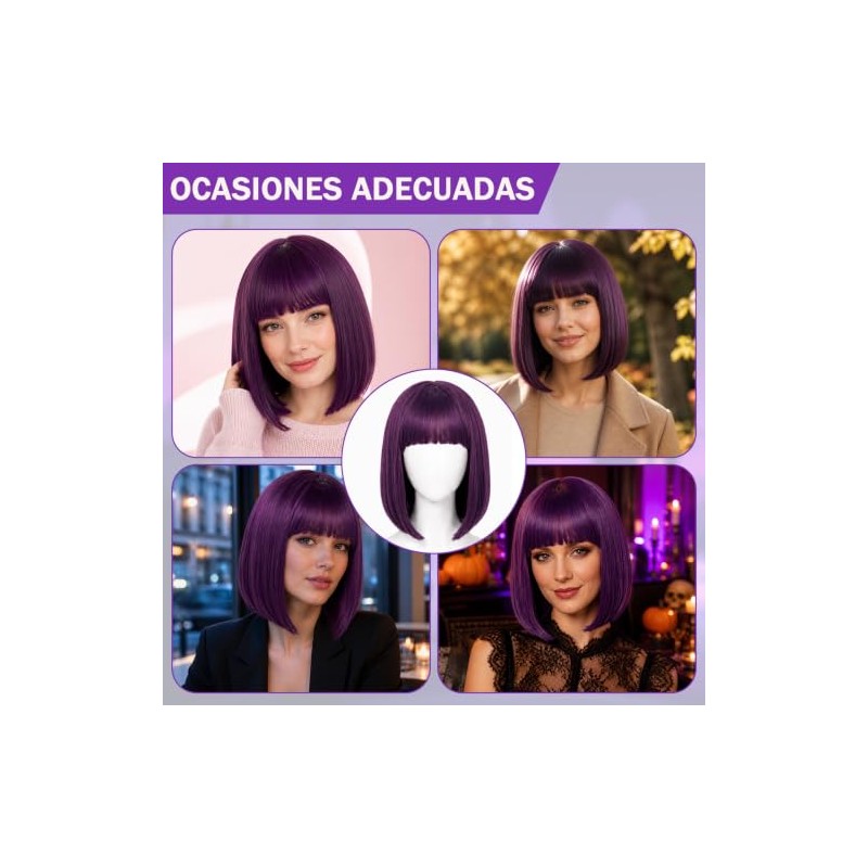 GALASALA Disfraz Mujer, Pelucas para Mujer Bob Corto con Flequillo