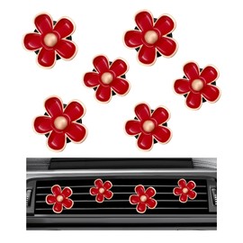 povtii 6PCS Car Air Vent Clip, Daisy Flower Auto Scents Air Freshener Clip with 6 Fragrance Piece, Decorative Auto Air Conditioning Clip for Women Girl, Universal Car Accessories (Red)