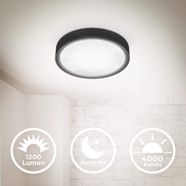 B.K.Licht - LED Ceiling Light with Starry Sky, Neutral White Light Colour, 12 Watt, 1200 Lumens, Ceiling Light, LED Lamp, Living Room Lamp, Bedroom Lamp, Kitchen Lamp, 25 x 5.2 cm, Matt Black