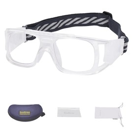 SooGree Gafas deportivas para adultos, gafas protectoras para béisbol, correr, deportes, ciclismo, antiniebla, absorción de golpes con correa ajustable (marco blanco, almohadilla blanca)