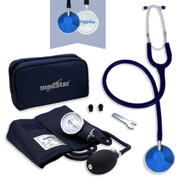 MEDSTAR | Kit Baumanometro Aneroide con Estetoscopio de una Campana FULL COLOR (Azul)