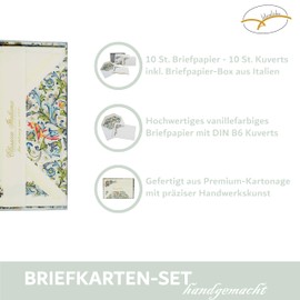 Rossi - Set of 10 Design Letter Cards with Letter Box "Florentine Birds" from Italy 10 Sheets of Writing Paper & DIN B6 Letter Envelope (Flower Pattern) Elegant Letter Envelopes and Writing Paper