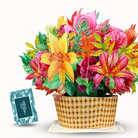 eGoHi Large Paper Flower Basket Card, Pop Up Cards, 9 inches with Note Card and Envelope - Golden Fiesta