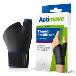 Actimove Sports Edition Thumb Stabilizer with Extra Stays – Sleeve for Pain Management of Strains, Sprains, Inflammation, Thumb Pain & Skier's Thumb – Left/Right Wear - Black, Large/X-Large